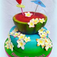 Hawaiian themed birthday cake