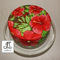 Hibiscus hand painted cake