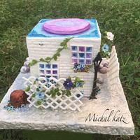 sweet house and forget me not flowers