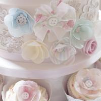 Wafer paper wedding cake and cupcakes