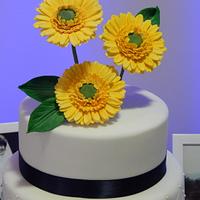 Gerbera and Navy wedding cake.