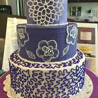 Royal Icing Purple Cake with Applique, Brush Embroidery and Cornelli Lace