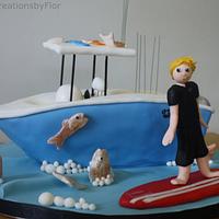 Fishing Boat cake with Surfer