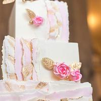 Torn paper, gold, and roses cake! 