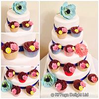 Blue flower, Hard decision chocolate Hazelnut Wedding cake & cupcake
