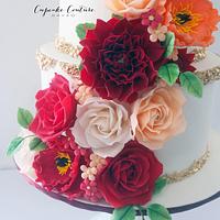Cascading Sugar Flowers Wedding Cake