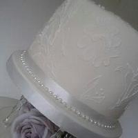 Brush Embroidered Lace Wedding Cake