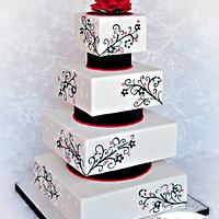 Black, Red, White Wedding Cake