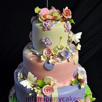 Flowers and Butterflies Baby Shower Cake