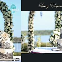 Lacey Elegance- Black and Ivory Wedding Cake