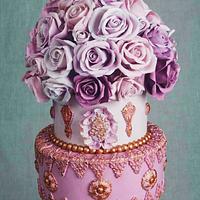 Romantic Lilac & Roses Theme Wedding Cake
