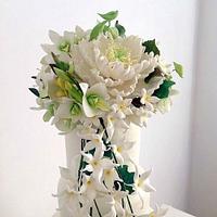 Sugar Flowers Bouquet Wedding Cake. Peony , Jazmin & Dendrobium Orchid