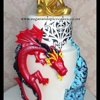 Dragon Tiger Yin & Yang Tattoo 21st Cake for twins