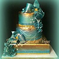 Tiffany blue with gold and bling