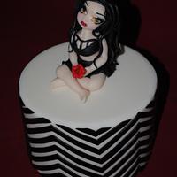 Chevron black and white cake with fondant modeling