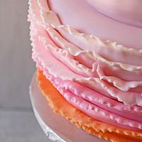 Pink & Orange Ombre Ruffles Owl Cake plus Ruffles Smash Cake