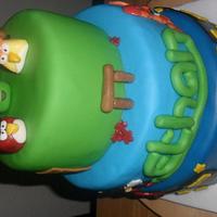 Angry birds, Moshi monsters, Spiderman and Batman themed cake