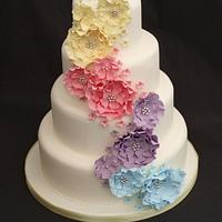 Rainbow Ruffle Rose Wedding Cake