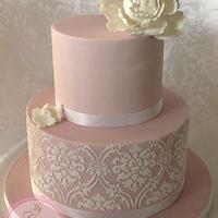 2 tier Blush Pink Damask Wedding Cake