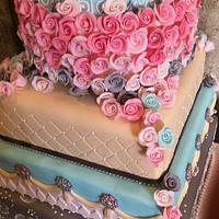 Duck Egg Blue and Pinks Wedding Cake