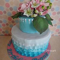 Blue and pink rose cake