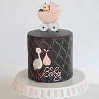Gray and Pink Baby Shower Cake and Cupcakes