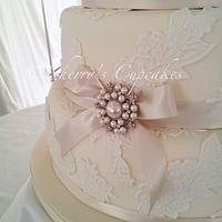 Pearl & Ivory Lace Wedding Cake