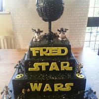 HUGE Star Wars cake with spinning death star and hidden shortbread biscuits