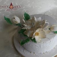 Birthday cake with sugar bouquet