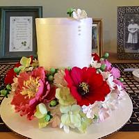 lace and flowers 70th wedding anniversary cake