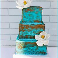 Verdigris and Magnolia Wedding Cake