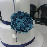 Blue peony wedding cake