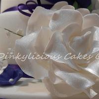 white rose and cadburys purple calla lilies