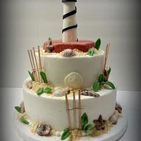 Cape Hatteras Lighthouse Wedding Cake for a beach wedding