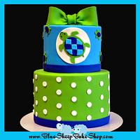 Green and Blue Turtle Baby Shower Cake