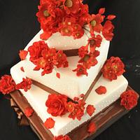 Red and Brown Wedding Cake