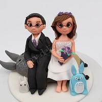 Anime wedding topper (Totoro, bride and groom)