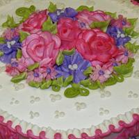 Chevron and flowers buttercream cake