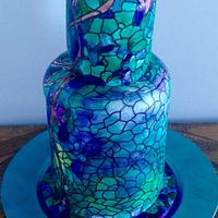 Stained glass peacock cake