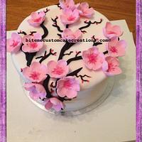 Single tier cherry blossom cake