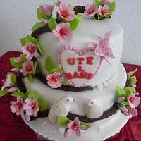 Weding cake with cherry blossoms