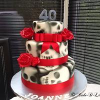 Skulls & Roses design 3 Tier 40th Birthday Cake