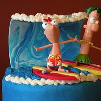 Phineas & Ferb surfing