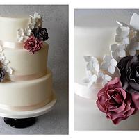 Roses and Hydrangea Wedding Cake