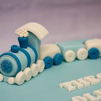 Toy train themed christening cake