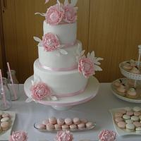 Pink peony wedding cake
