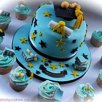 Graduation Celebration Cake and Cupcakes