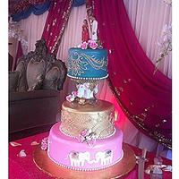 Indian mehindi teal and pink wedding cake