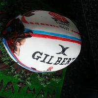 Hand painted Rugby ball sponge cake