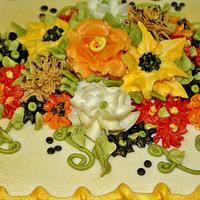 Autumn buttercream flowers birthday cake